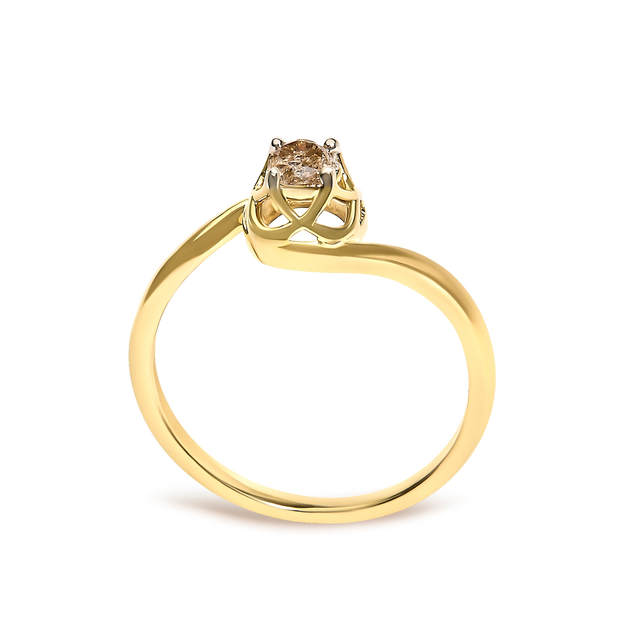 14K Yellow Gold Plated Sterling Silver 1/5 Ct Light Brown Diamond Bypass Solitaire Ring