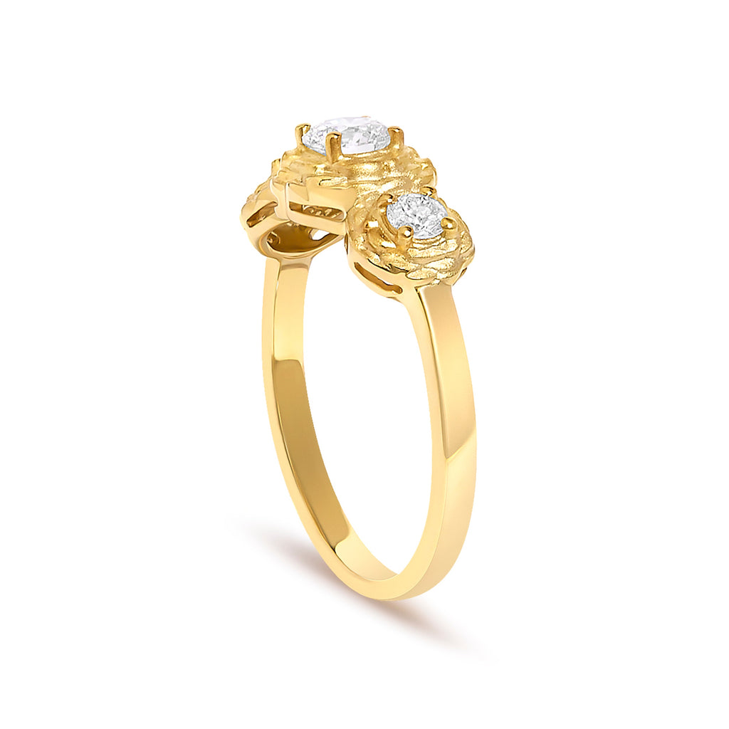 14K Yellow Gold Plated Sterling Silver 1/2 Cttw Lab Grown Diamond Floral 3-Stone Ring