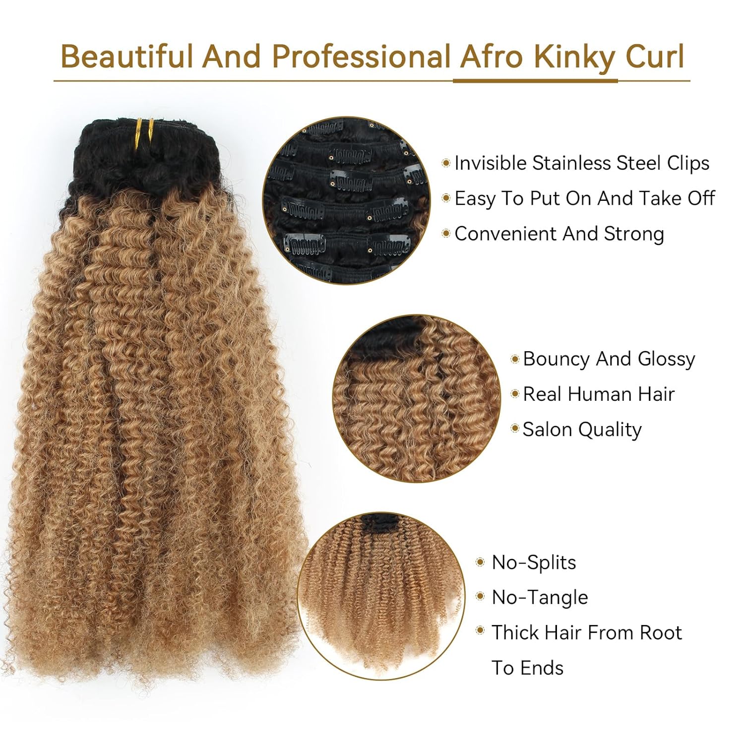 RIO Kinky Gold Clip-In Hair Extensions