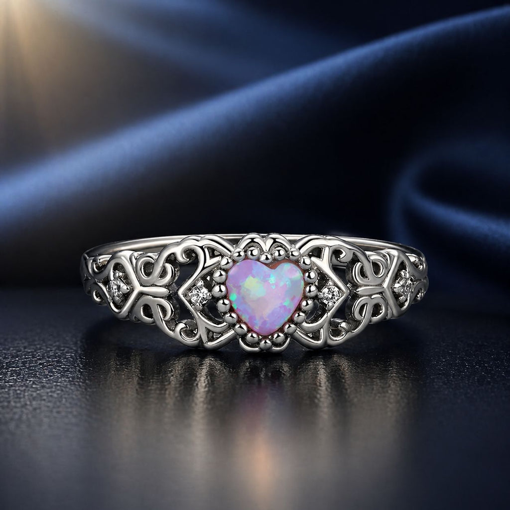 925 Sterling Silver Opal and CZ Stackable Ring in Size 6 for Women