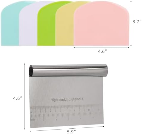 6 Pcs Dough Scraper Bench Scraper, Stainless Steel Scraper/Chopper & Plastic
