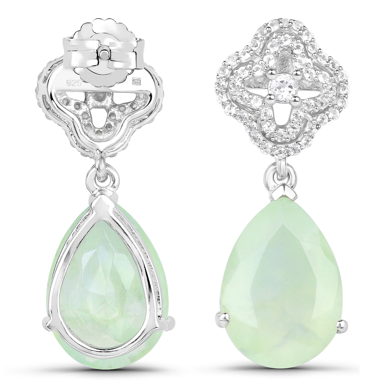 10.07 Carat Genuine Prehnite And White Topaz .925 Sterling Silver Earrings
