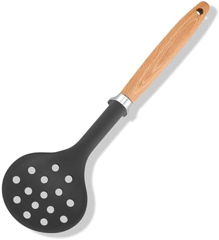 1-piece Skimmer Silicone Kitchen Utensils Sturdy Thickened Wooden Handle