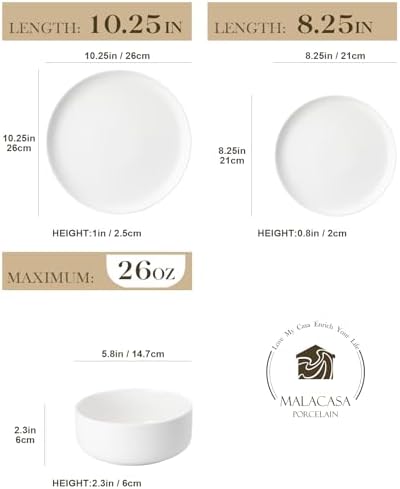 MALACASA 18 Pcs Porcelain Plates and Bowls Sets, Dinnerware Set