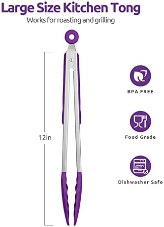 U-Taste Kitchen Tong for Cooking, 600ºF Heat-Resistant Silicon, 12in/Purple