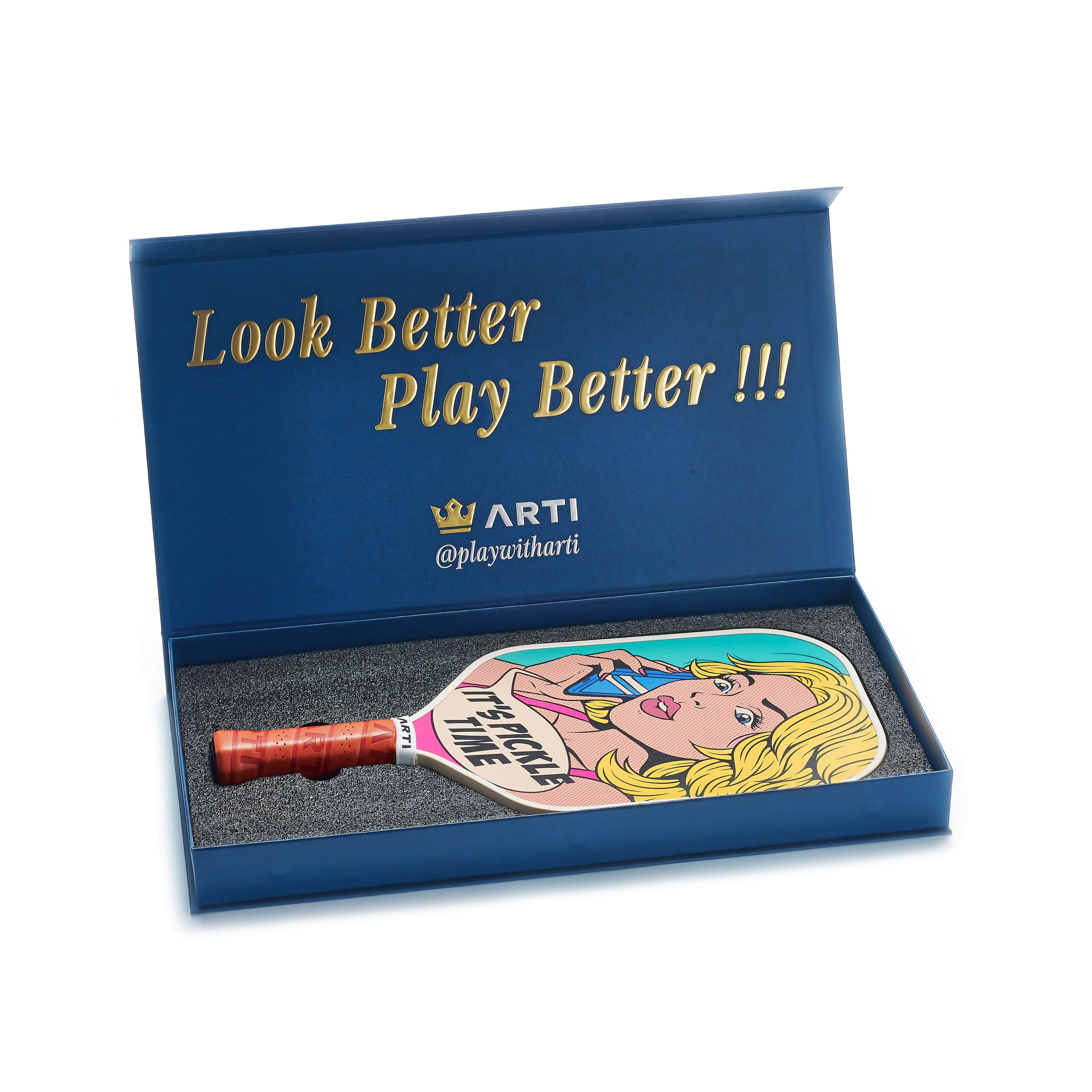 ARTI 16mm T700 Carbon Fiber Kristen & Kristy "IT'S PICKLE TIME" Pickleball Paddle - USA Pickleball Approved