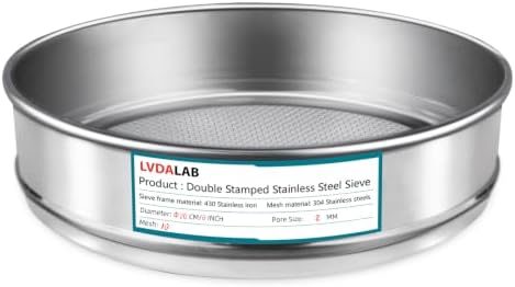 7.9" 304 Stainless Steel Lab Sieve, 10 Mesh Screen Sifter