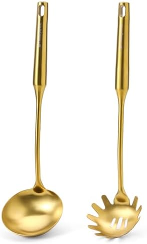 Gold Soup Ladle and Spaghetti Spoon Set