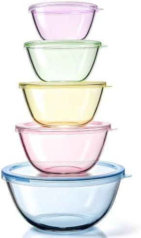 5 Pack Glass Mixing Bowls with Lids Set