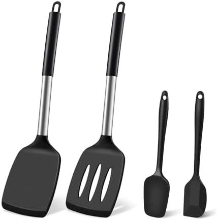 Silicone Spatula Set, Heat Resistant Solid & Slotted Turner