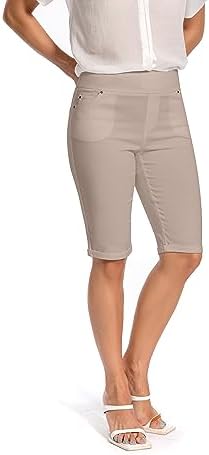 Jenna Rose Women's Stretch Bermuda Shorts – 5-Pocket, Cuffed Hem, Mid-Length