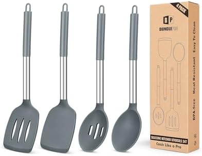 Pack of 4 Silicone Cooking Utensils Set, Non Stick Large Solid Spatulas