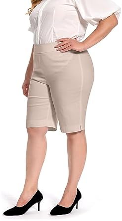Jenna Rose Women's Pull-On Dress Shorts w/D-Ring – Work & Office Casual