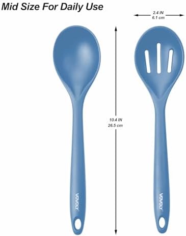 VOVOLY Silicone Spoons for Cooking, Solid & Slotted Spoon, Starry Blue