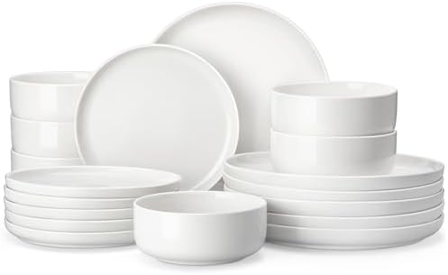 MALACASA 18 Pcs Porcelain Plates and Bowls Sets, Dinnerware Set