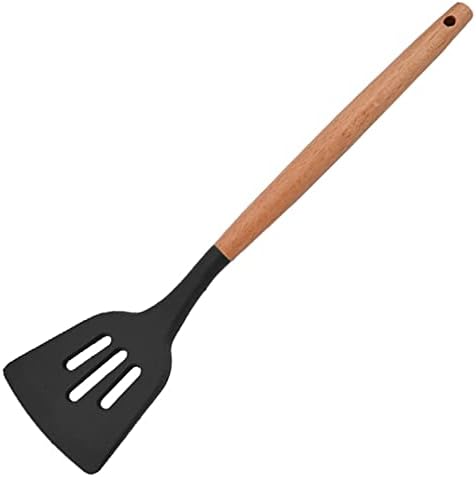 1pcs Black Silicone Wok Spatula Slotted Turner, Heat Resistant Nonstick Rubber