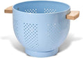 Metal Colander with Wood Handle and Stable Base, Powder Coated Steel Kitchen