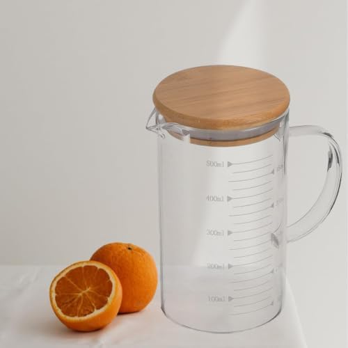 Glass Pitcher with Lid, 17OZ/500ML Glass Pitchers with Handle and Lid