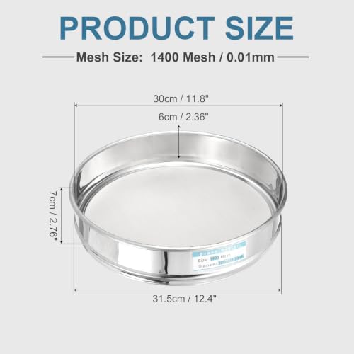 PATIKIL 1400 Mesh Lab Sieve, 11.8" Diameter Sifting Screen 304 Stainless Steel