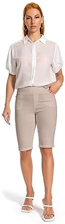 Jenna Rose Women's Stretch Bermuda Shorts – 5-Pocket, Cuffed Hem, Mid-Length