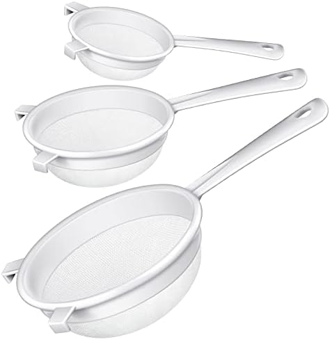 Skyley 3 Pcs Plastic Nylon Mesh Kefir Fine Strainer Set, 5 In, 7 In, 8.5 In