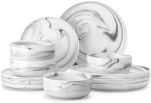 MALACASA 12 Pcs Porcelain Plates and Bowls Sets, Dinnerware Set