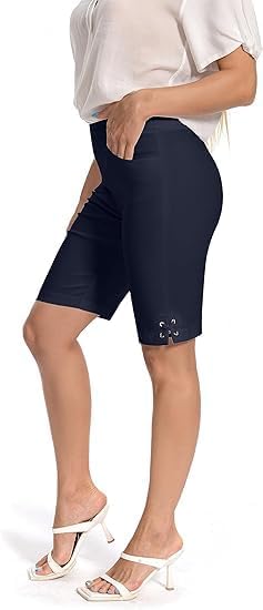 Jenna Rose Women's Pull-On Dress Shorts w/D-Ring – Work & Office Casual