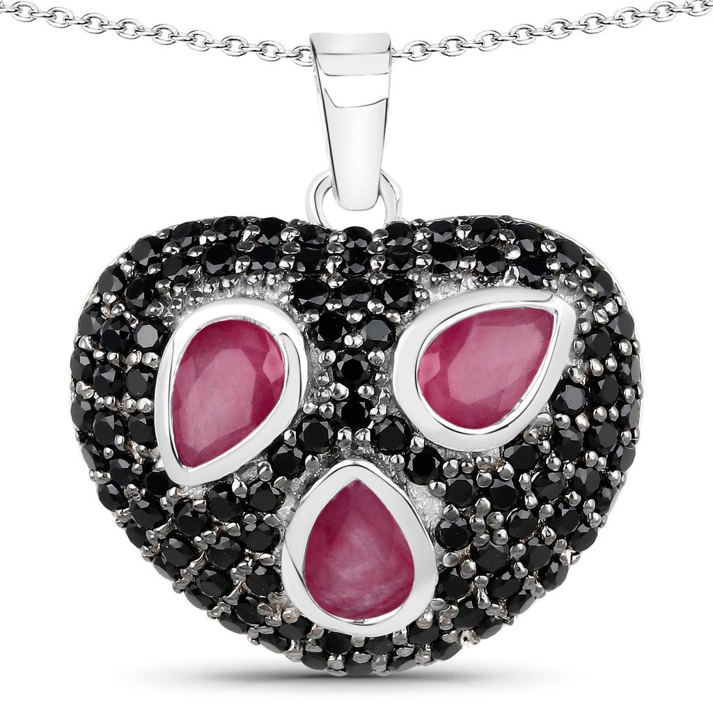 3.28 Carat Genuine Ruby and Black Spinel .925 Sterling Silver Pendant