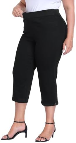 HDE Women's Plus Size Pull On Jean Capris 21" Inseam Cropped Denim Pants