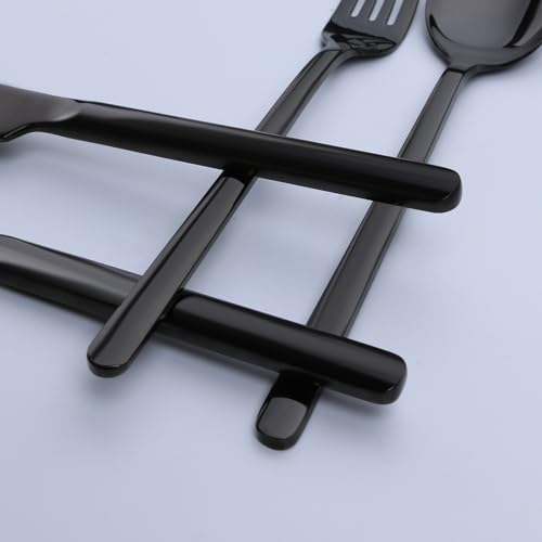 KINGSTONE Black Silverware Set, 30 Piece Flatware Set