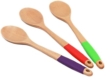 Chef Craft Premium Silicone Handle Wooden Spoon Set, 14 inch