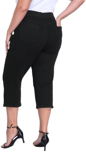 HDE Women's Plus Size Pull On Jean Capris 21" Inseam Cropped Denim Pants