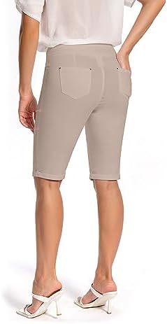 Jenna Rose Women's Stretch Bermuda Shorts – 5-Pocket, Cuffed Hem, Mid-Length