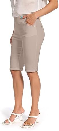 Jenna Rose Women's Stretch Bermuda Shorts – 5-Pocket, Cuffed Hem, Mid-Length