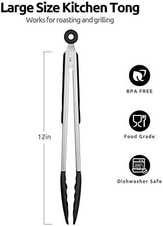 U-Taste Kitchen Tong for Cooking, 600ºF Heat-Resistant Silicone, 12in/Black