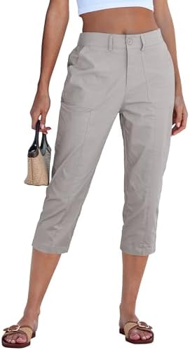 GRAPENT Capri Pants for Women High Waisted Relaxed Fit Elastic Waist Casual