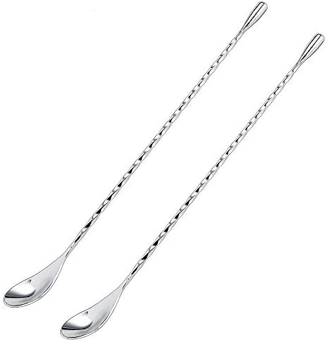 12 Inches Mixing Spoon Stainless Steel, 2 Pack Spiral Pattern Bar Spoon