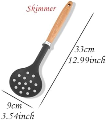 1-piece Skimmer Silicone Kitchen Utensils Sturdy Thickened Wooden Handle