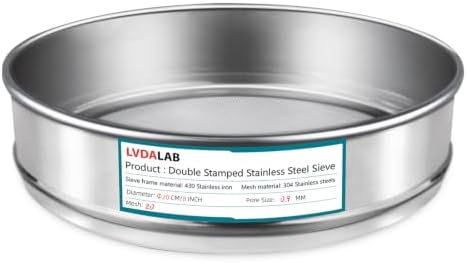 7.9" 304 Stainless Steel Lab Sieve, 20 Mesh Screen Sifter