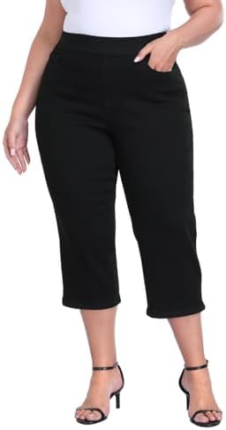 HDE Women's Plus Size Pull On Jean Capris 21" Inseam Cropped Denim Pants