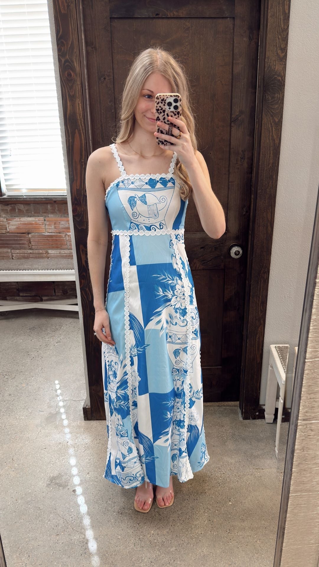 Cutout Back Printed Square Neck Maxi Dress
