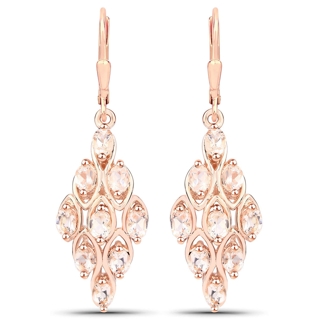 18K Rose Gold Plated 2.70 Carat Genuine Morganite .925 Sterling Silver Earrings