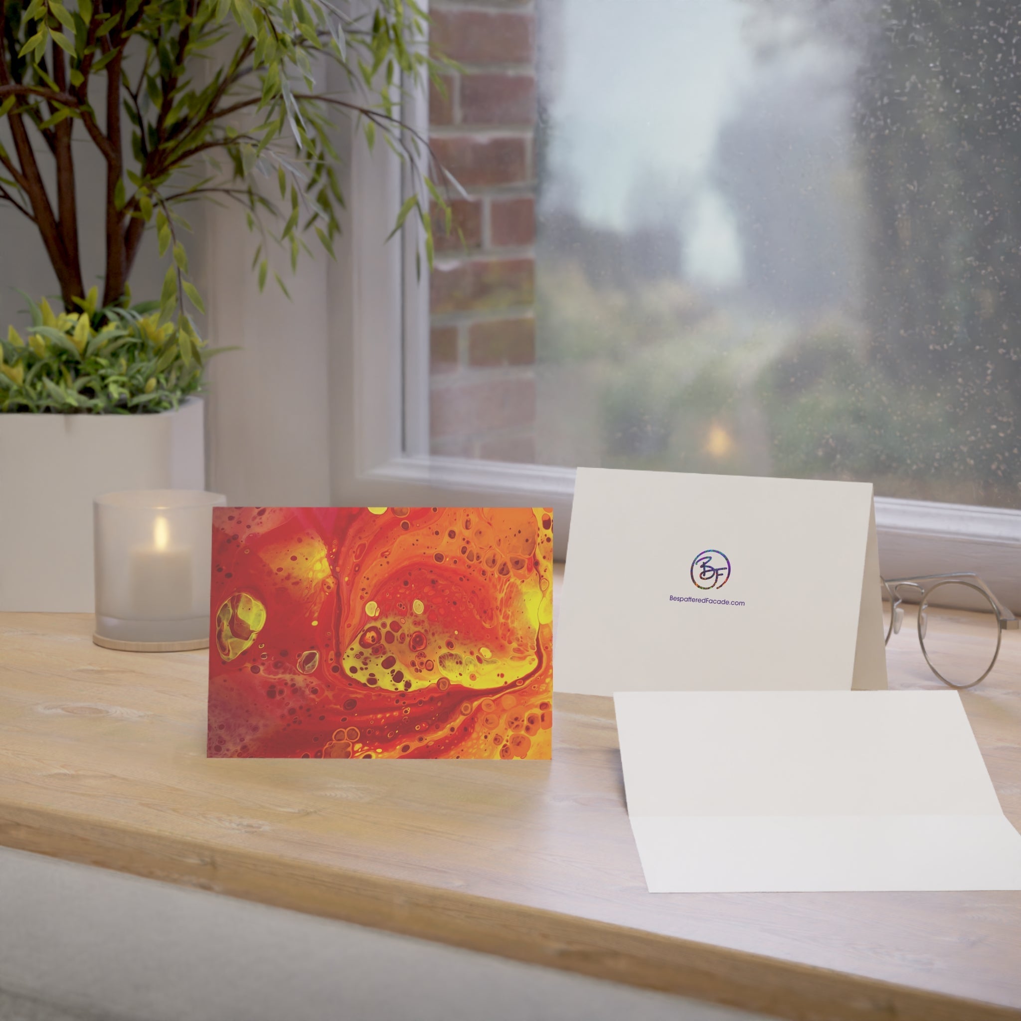 Bespattered Facade Flamin' Hot Greeting Cards | Sets of 1, 10, 30, or 50
