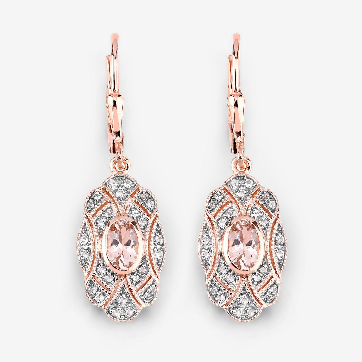 1.04 Carat Genuine Morganite and White Topaz .925 Sterling Silver Earrings