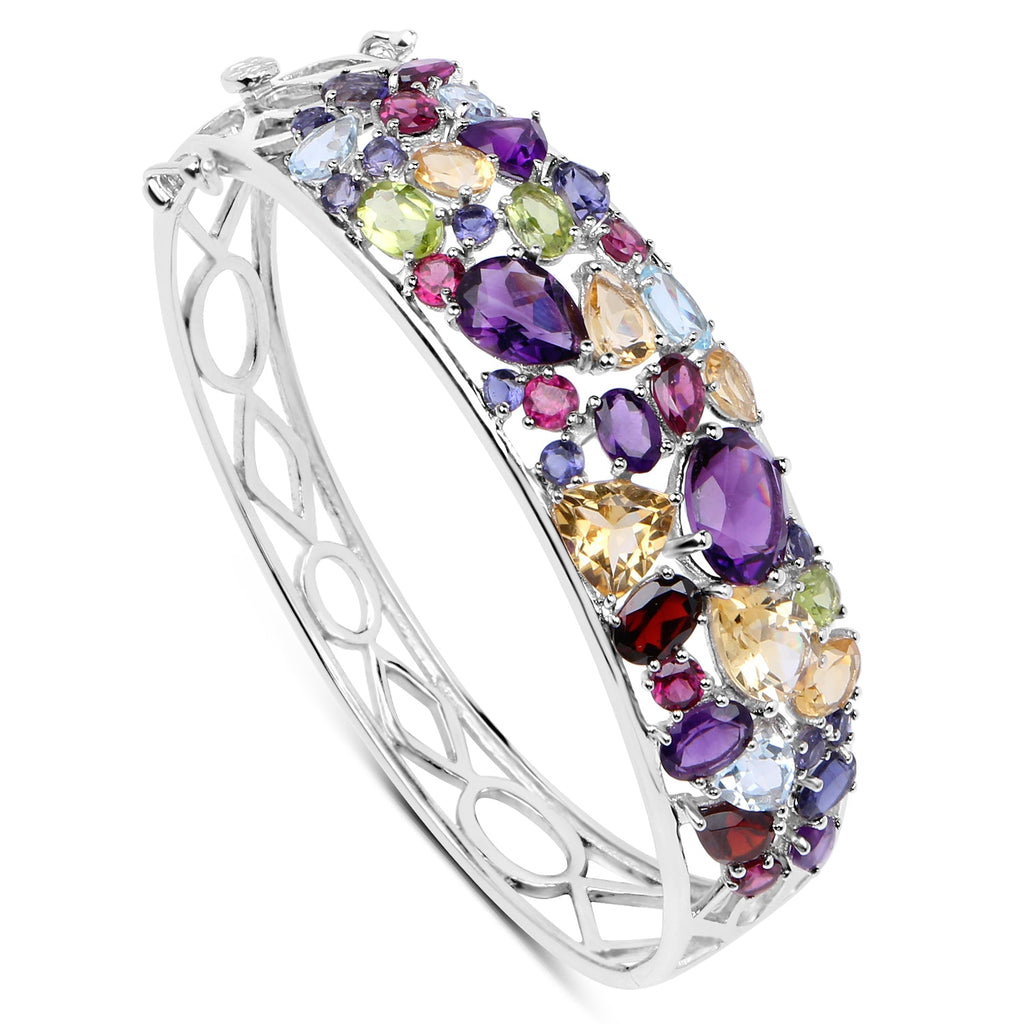 21.17 Carat Genuine Multi Stones .925 Sterling Silver Bangle