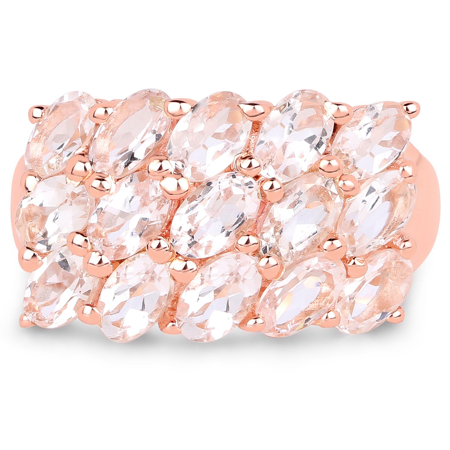 18K Rose Gold Plated 3.30 Carat Genuine Morganite .925 Sterling Silver Ring