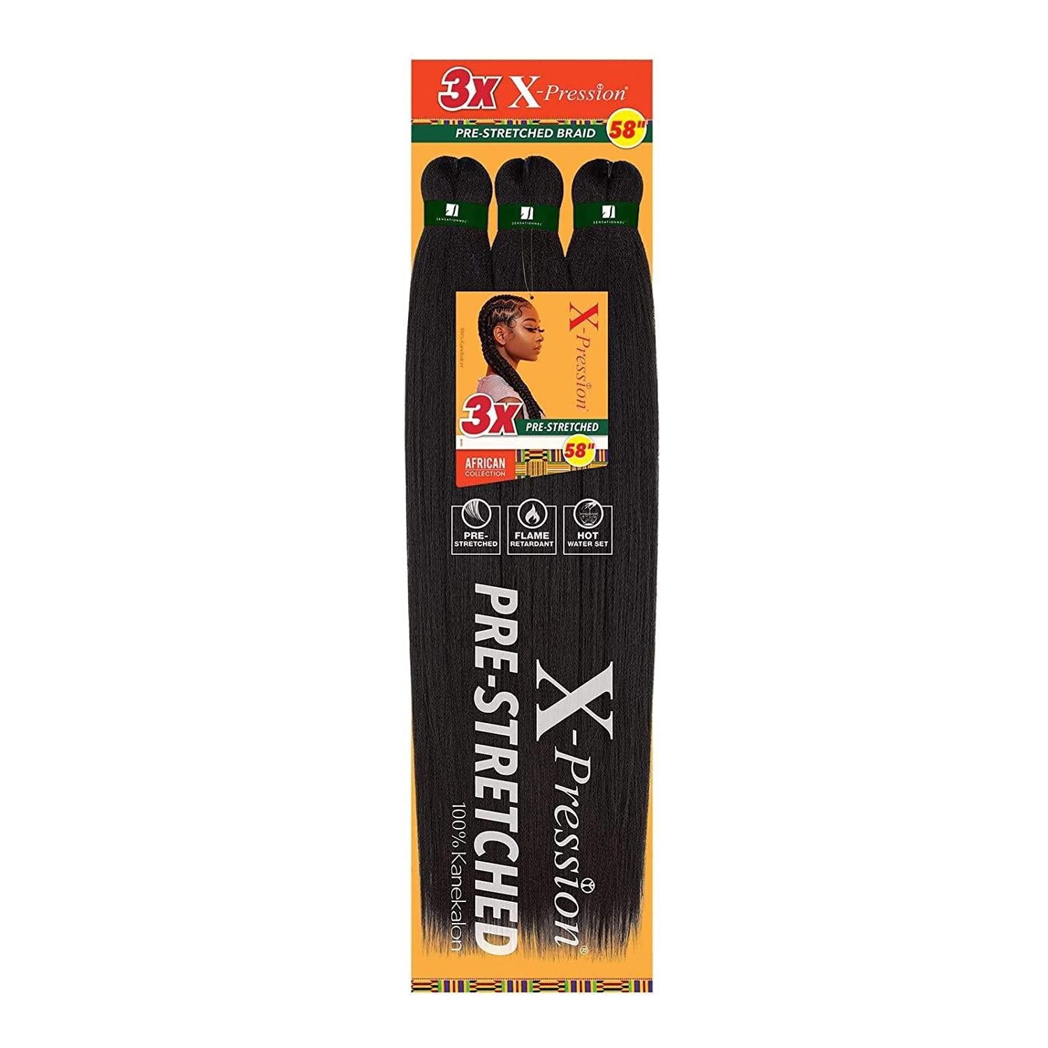 Sensationnel X-Pression 3X Pre-Stretched Braiding Hair 58" – 1 Jet Black