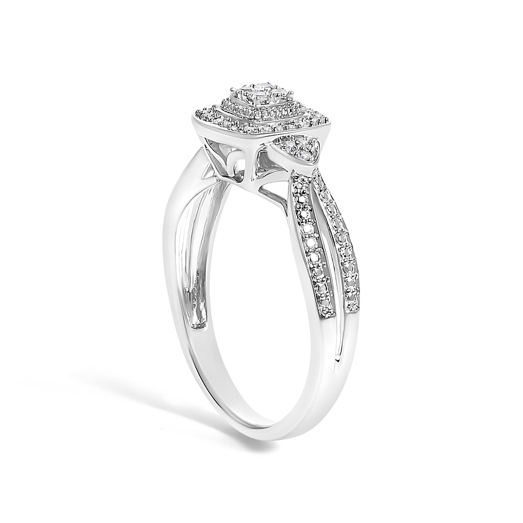 10K White Gold 1/10 Cttw Diamond Cluster Halo Promise Ring