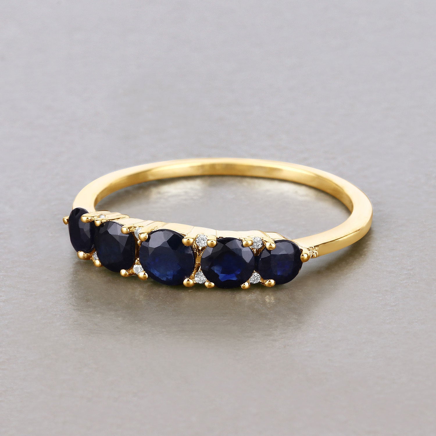 1.05 Carat Genuine Blue Sapphire and White Diamond 14K Yellow Gold Ring