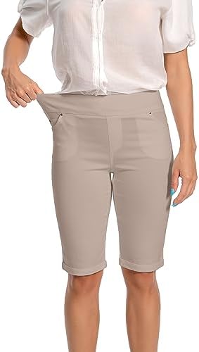 Jenna Rose Women's Stretch Bermuda Shorts – 5-Pocket, Cuffed Hem, Mid-Length